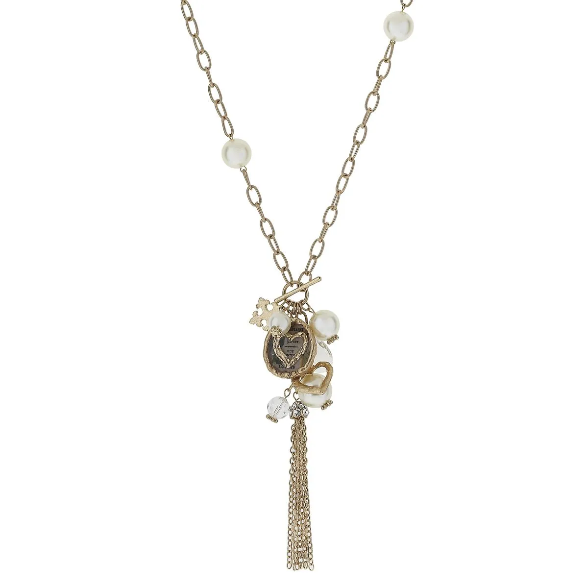 Open Heart Pearl Station, Epoxy and Charm Tassel Necklace sold by Charming Charlie