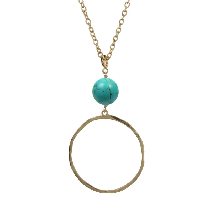 Gold Big Ring Necklace with Turquoise Stone sold by Charming Charlie