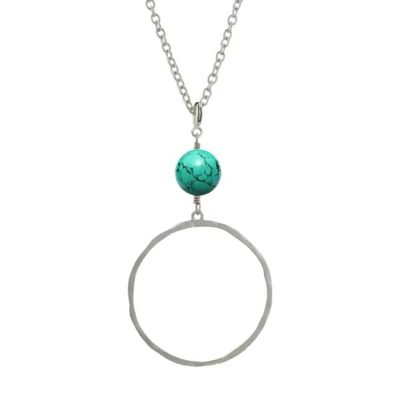 Silver Big Ring Necklace with Turquoise Stone sold by Charming Charlie