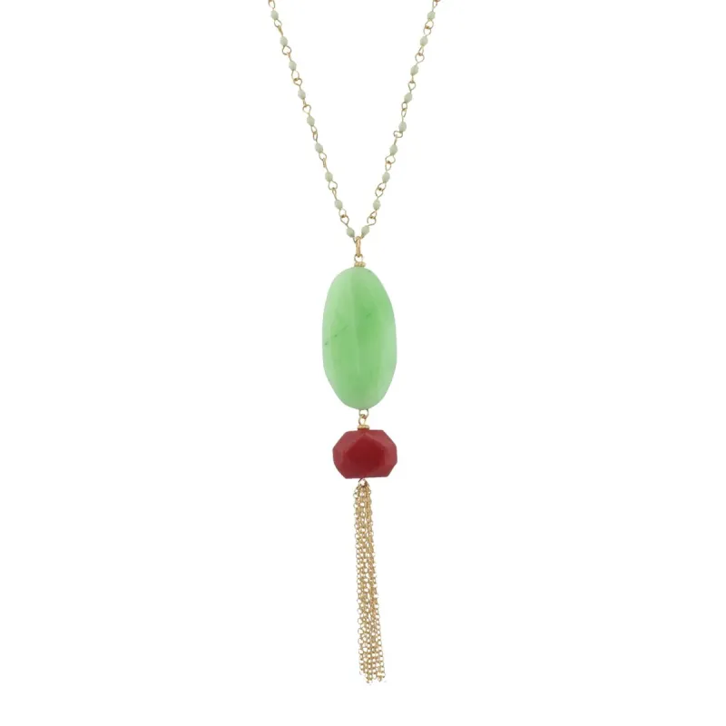 Mint Link With Opal Green and Magenta Tassel Necklace sold by Charming Charlie