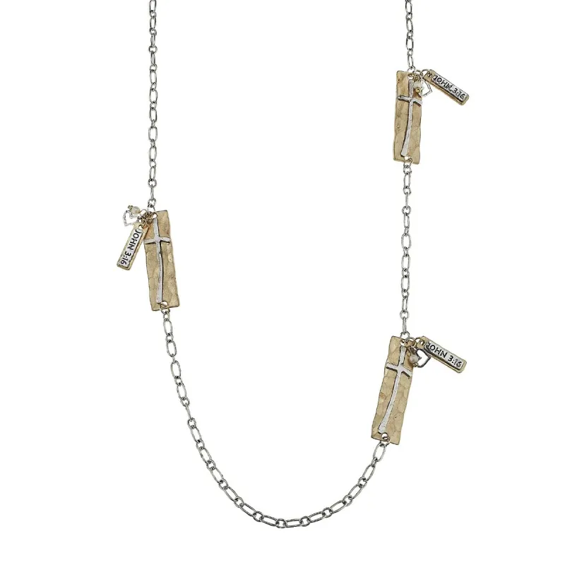 Silver 2-Tone Cross Station and "John 3:16" Scripture Charm Necklace sold by Charming Charlie