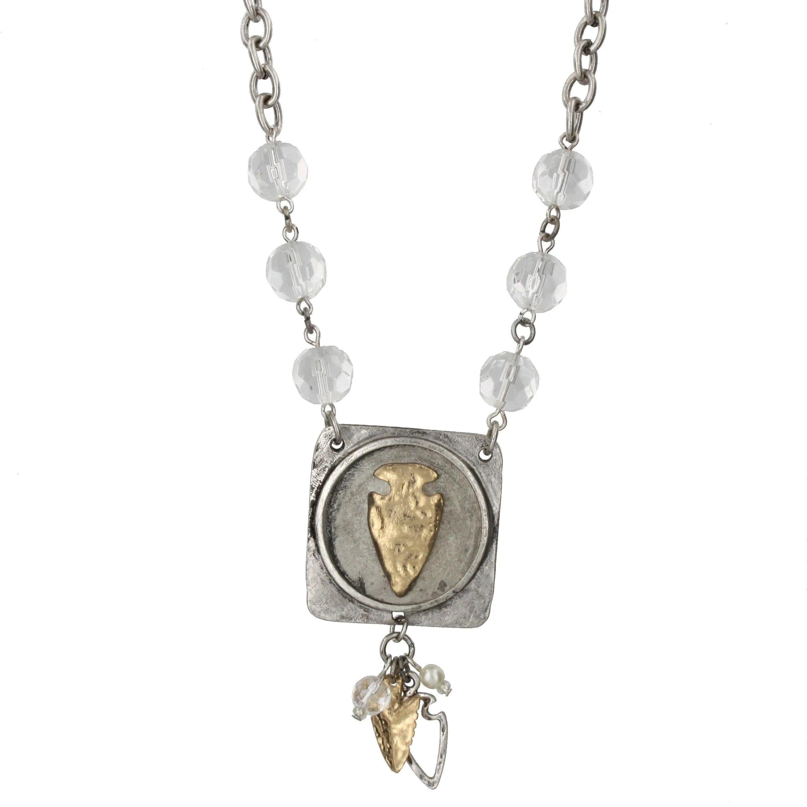 18" Silver Chain Necklace with Crystal Accents with Square Arrowhead Icon Piece and Charm Cluster sold by Charming Charlie
