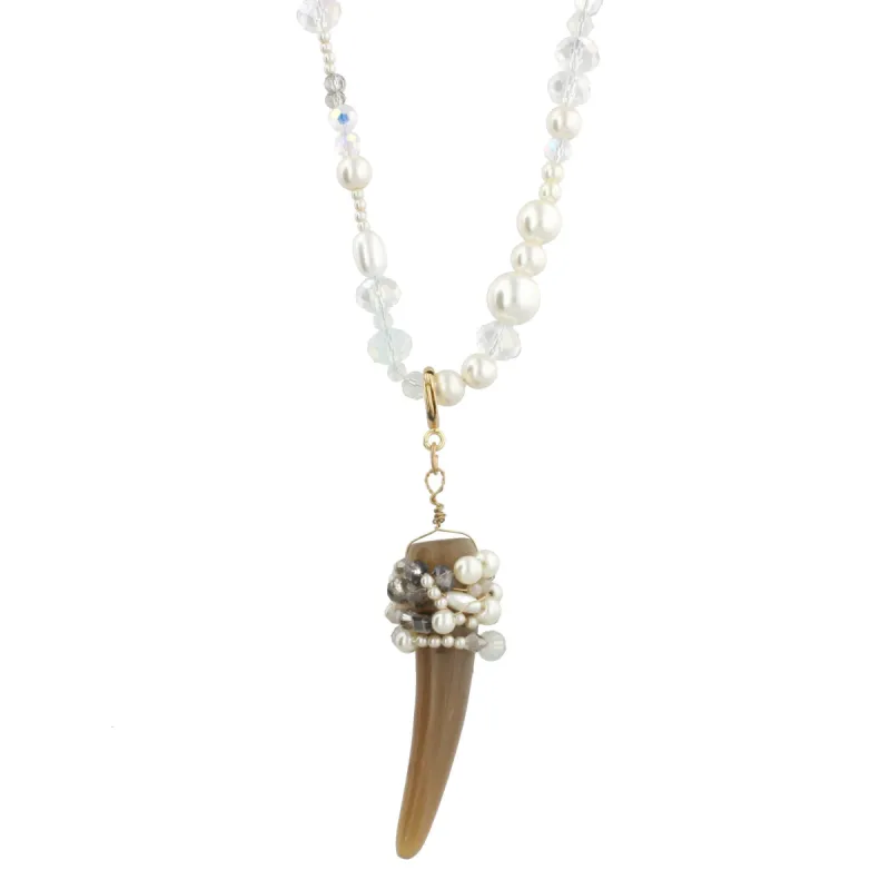 36" Gold and Pearl Necklace with Bead Wrapped Tusk Interchangeable Charm sold by Charming Charlie