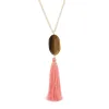 44" Half Chain Half Neutral Beaded Necklace - Tigers Eye Oval Stone Pendant with Pink Tassel Drop Down sold by Charming Charlie