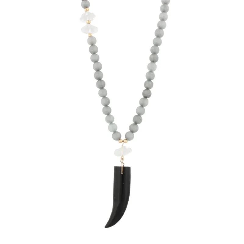 30" Gold Chain Link and Grey Stone Beaded Necklace with Black Horn Pendant, 3" Ext. sold by Charming Charlie