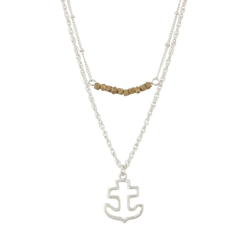 18" Silver Double Bar Necklace -Anchor, 3" Ext. sold by Charming Charlie