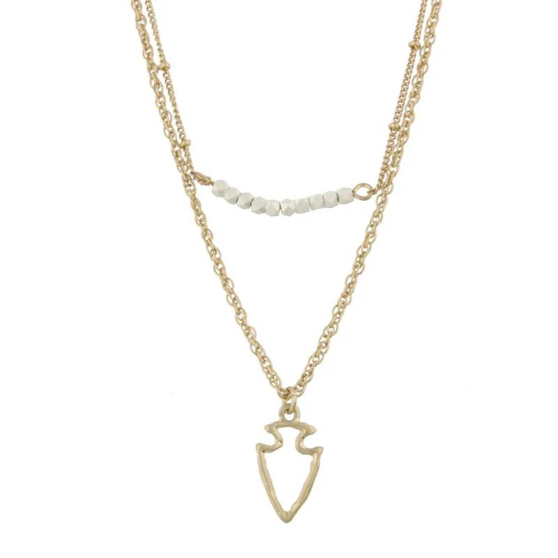 18"Gold Double Bar Necklace- Arrowhead, 3" Ext. sold by Charming Charlie