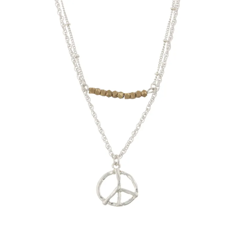 18" Silver Double Bar Necklace -Peace Sign, 3" Ext. sold by Charming Charlie