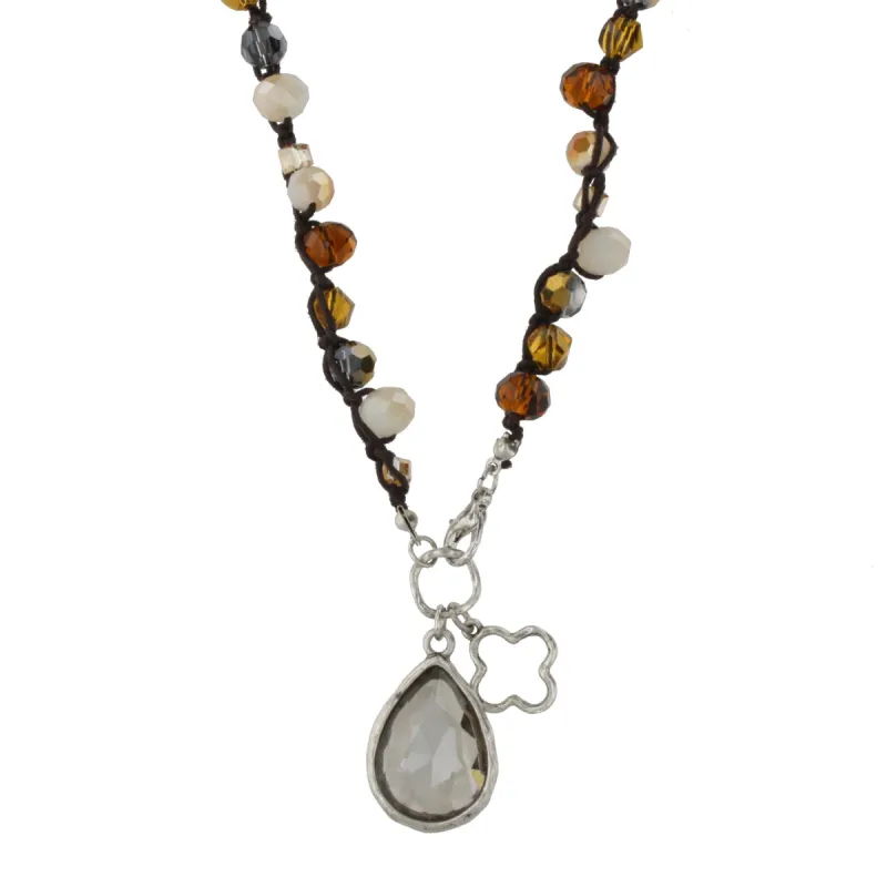 Champagne and Brown Glass Crochet Necklace with Quatrefoil Charm sold by Charming Charlie
