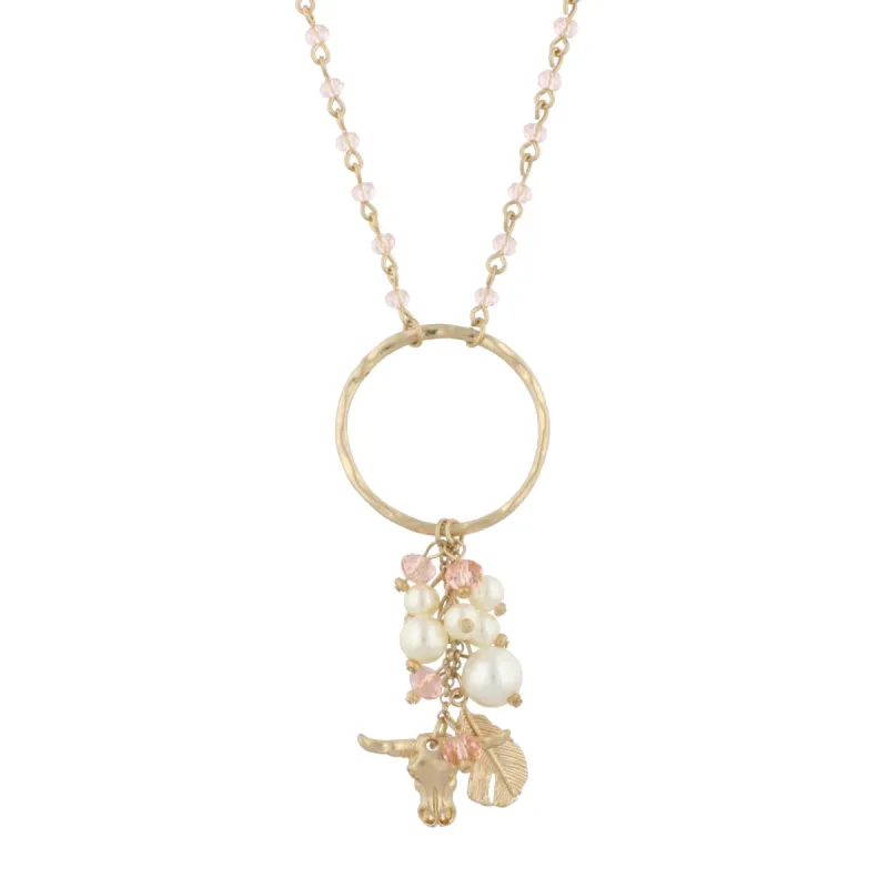 30" Rose and Gold Link Necklace with Steer Head and Feather Dangles, 3" Ext. sold by Charming Charlie
