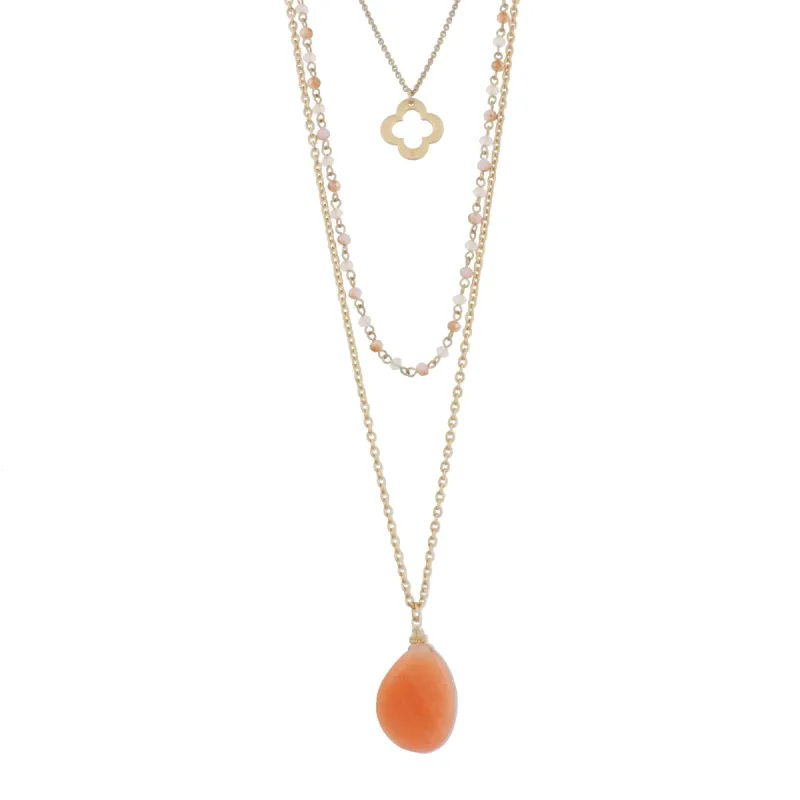 30" 3 Layer Necklace with Peach Link And Peach Stone, 3" Ext. sold by Charming Charlie