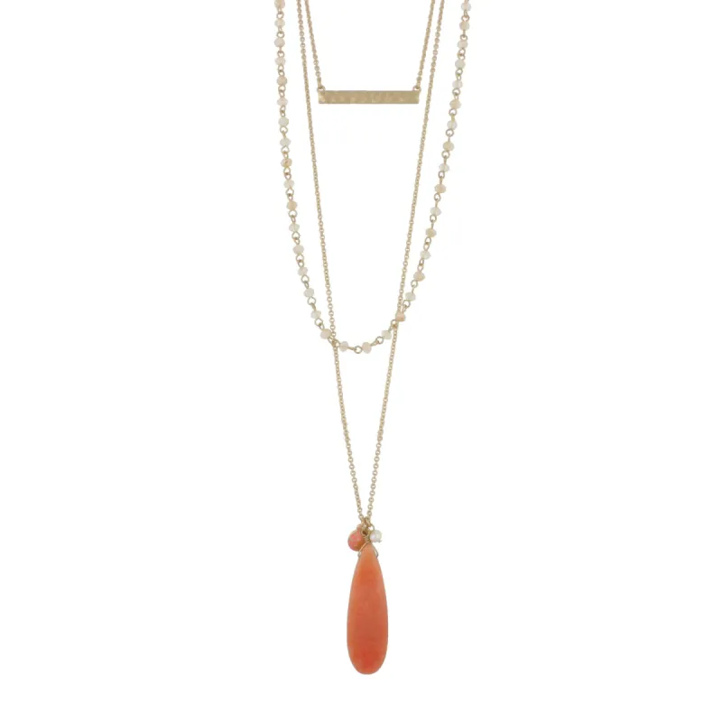30" 3 Layer Necklace with Ivory Link And Peach Stone, 3" Ext. sold by Charming Charlie