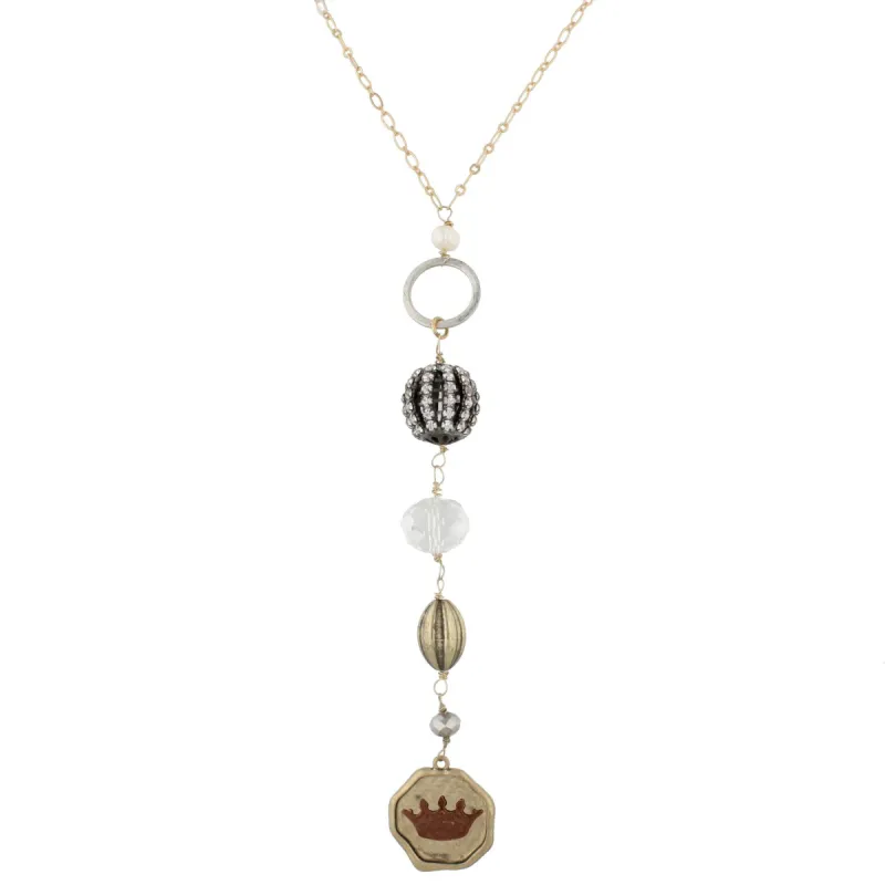 30" Gold Chain Necklace with Vintage Charm Dangles, 3" Ext.- Crown sold by Charming Charlie