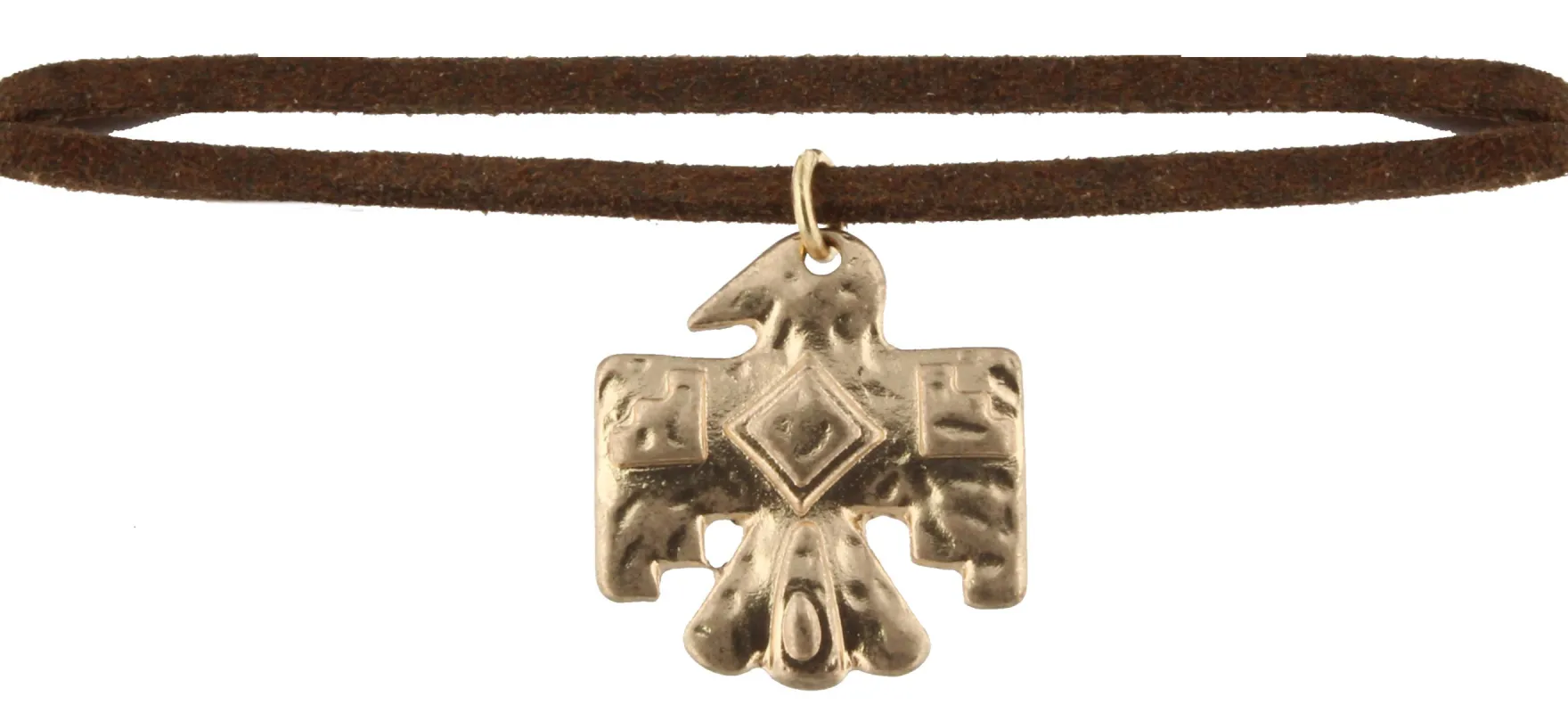 40" Brown Leather Corded Wrap Choker with Gold Thunderbird Charm sold by Charming Charlie