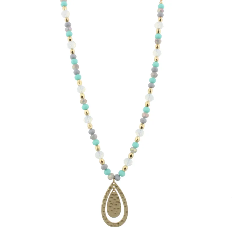30" Half Beaded, Mint, Grey, Moonstone Necklace with Teardrop Pendant, 3" Ext. sold by Charming Charlie