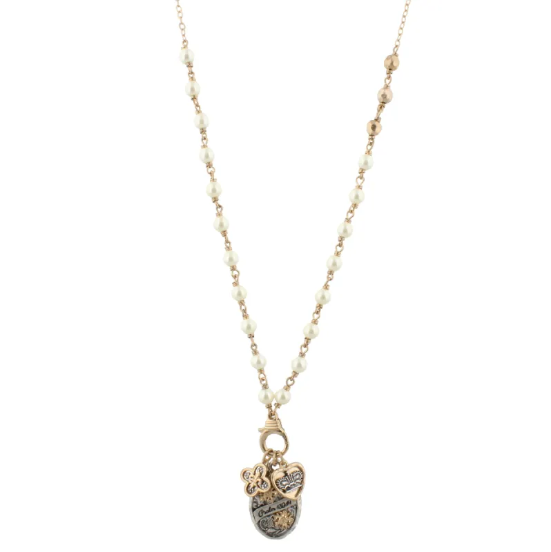 30" Gold Linked Pearl Necklace with "Psalm 139:14" & Coordinating Charms, 3" Ext. sold by Charming Charlie