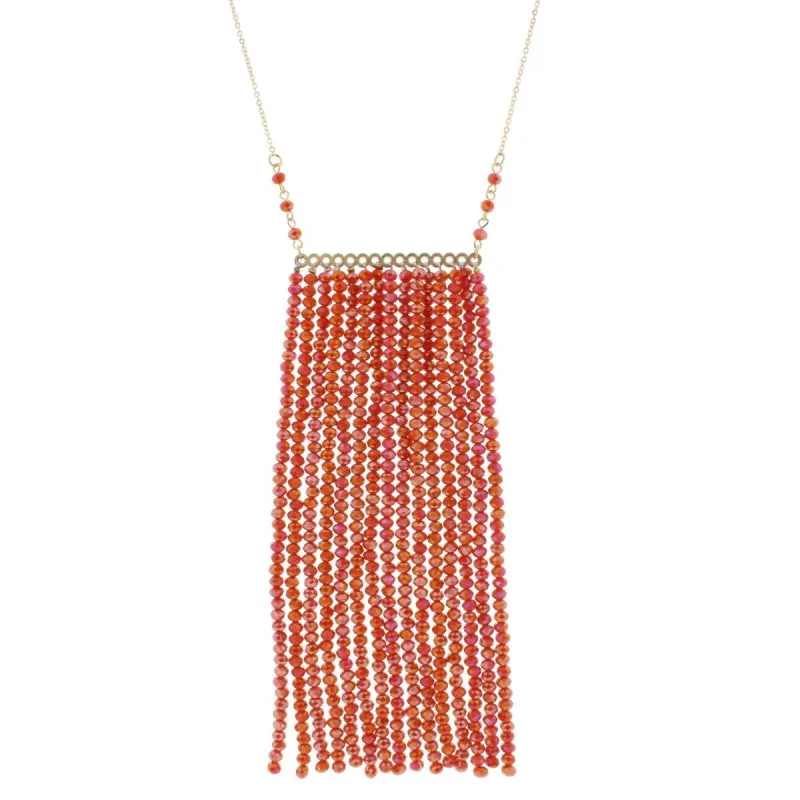 32" Tequila Sunrise Necklace with 5" Beaded Tassel Bar, 3" Ext. sold by Charming Charlie