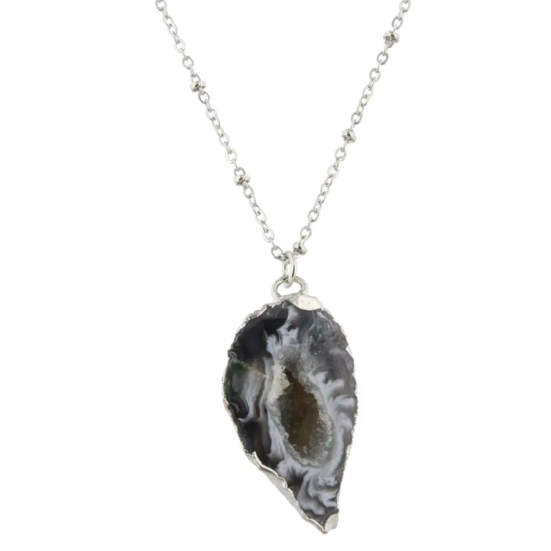 30" Silver Chain Necklace with Jet Druzy Pendant, 3" Ext. sold by Charming Charlie