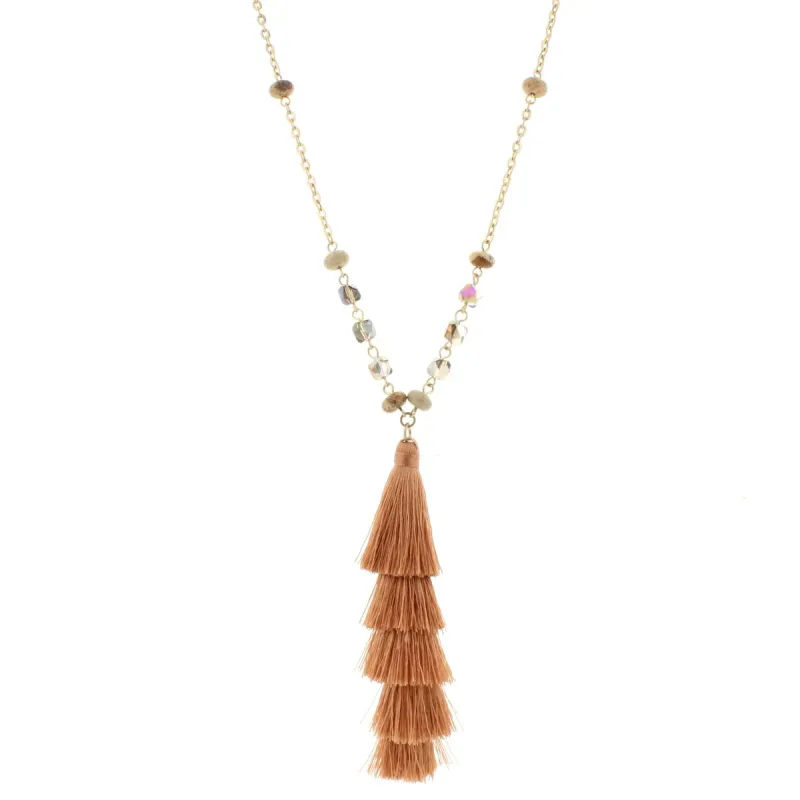 32" Gold Chain Necklace with Brown Stack Tassel with Picture Jasper Accents, 3" Ext. sold by Charming Charlie