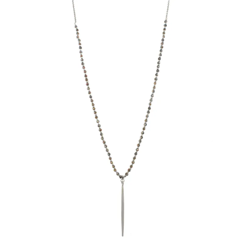 30" 1/3 AB Black Diamond Beaded Necklace with Silver Spear, 3" Ext. sold by Charming Charlie