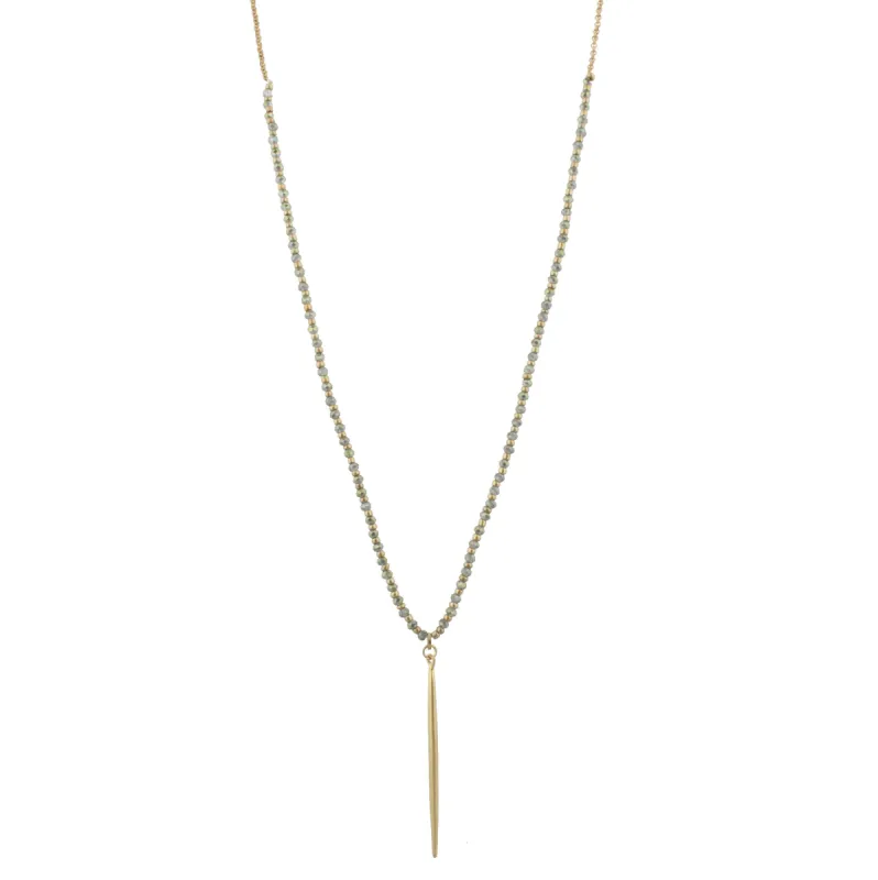 30" 1/3 Green Beaded Necklace with Gold Spear, 3" Ext. sold by Charming Charlie