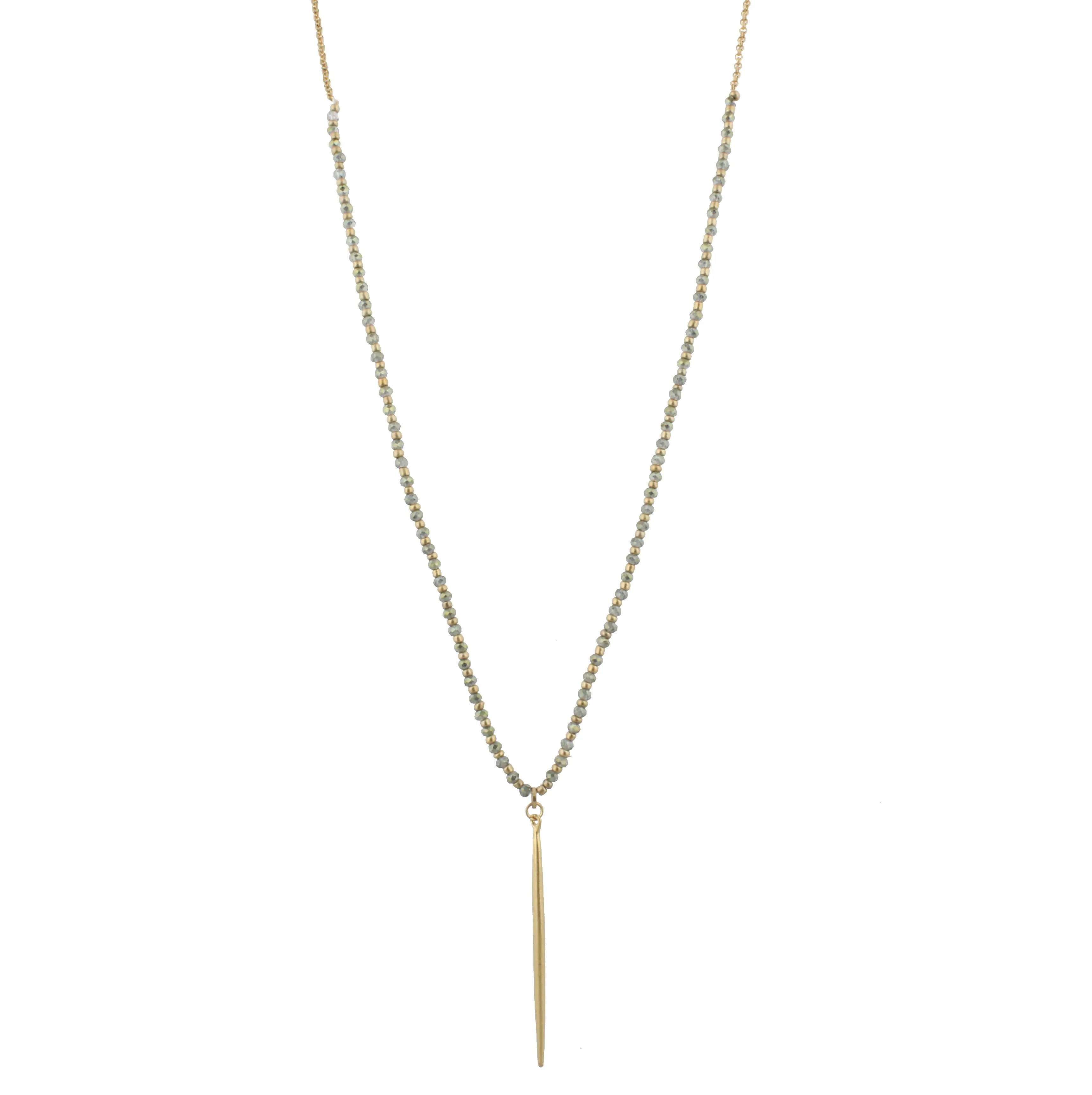 30" 1/3 Green Beaded Necklace with Gold Spear, 3" Ext. sold by Charming Charlie