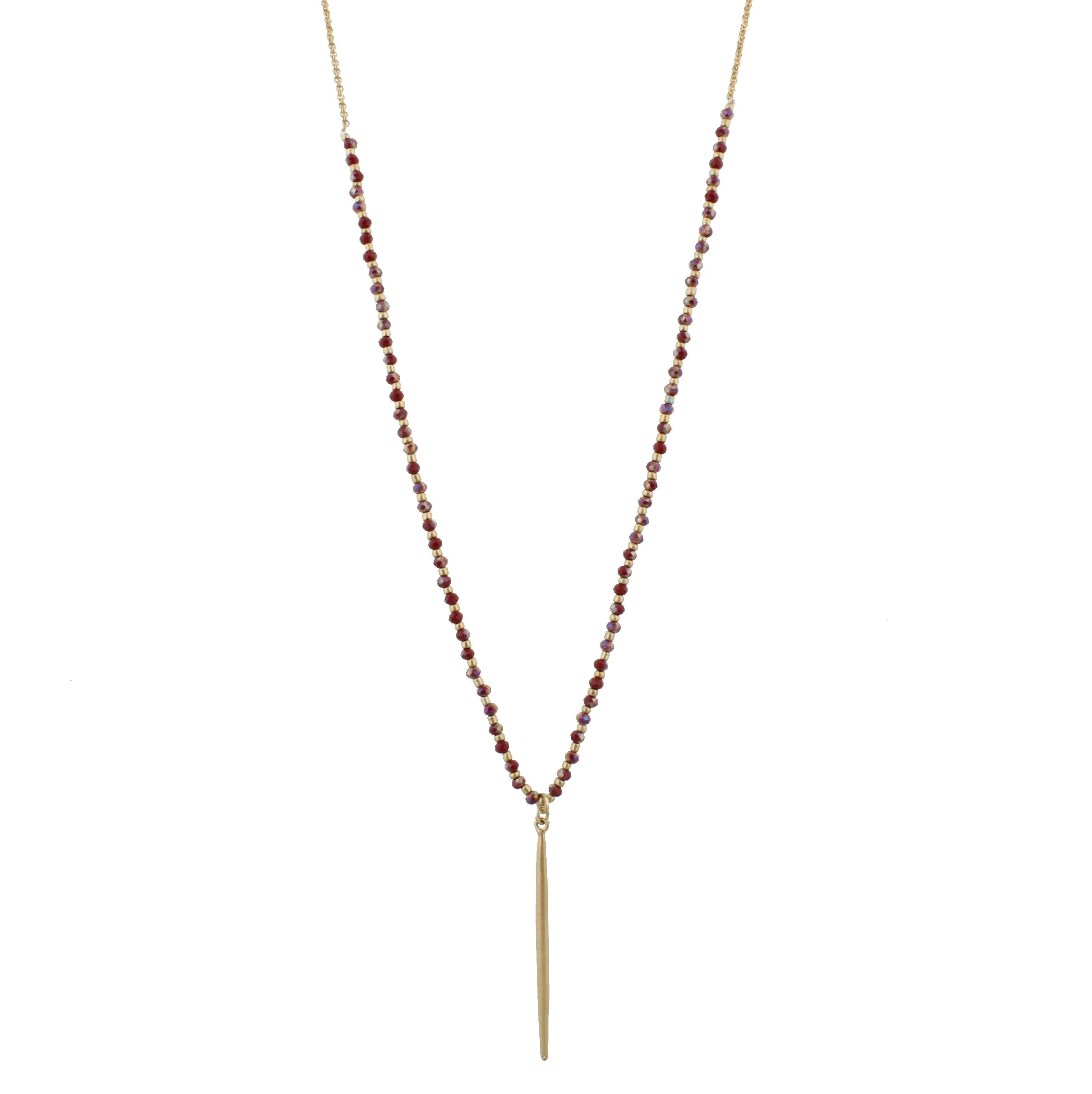 30" 1/3 Wine Beaded Necklace with Gold Spear, 3" Ext. sold by Charming Charlie