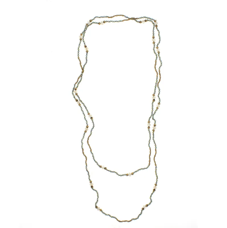 80" 2-Tone Sage Patterned Handknotted Wrap Necklace sold by Charming Charlie