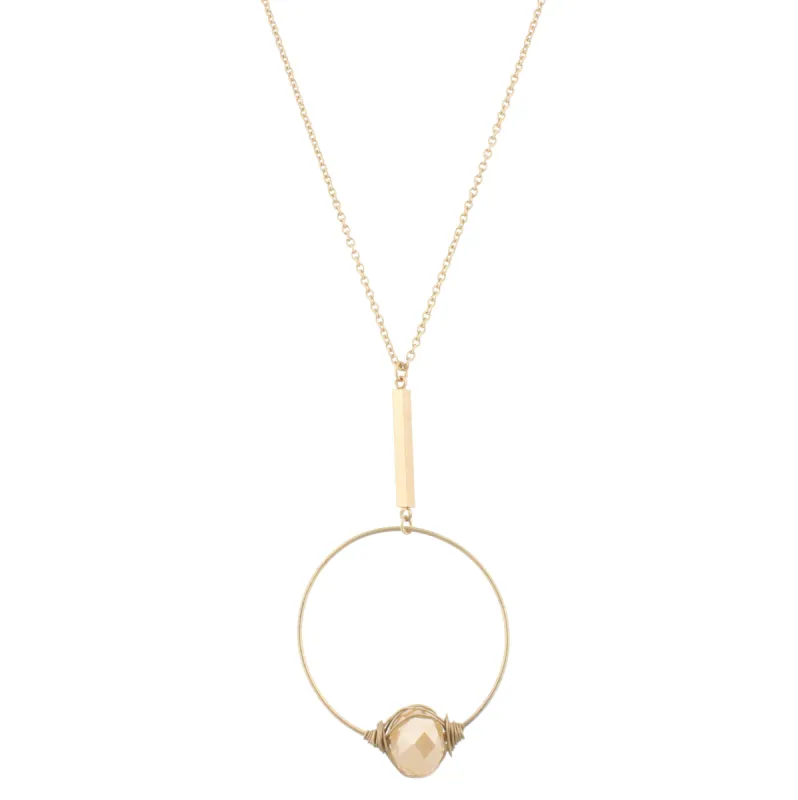 32" Gold Chain Necklace with Gold Wire Wrapped Single Champagne Bead Circle, 3" Ext. sold by Charming Charlie