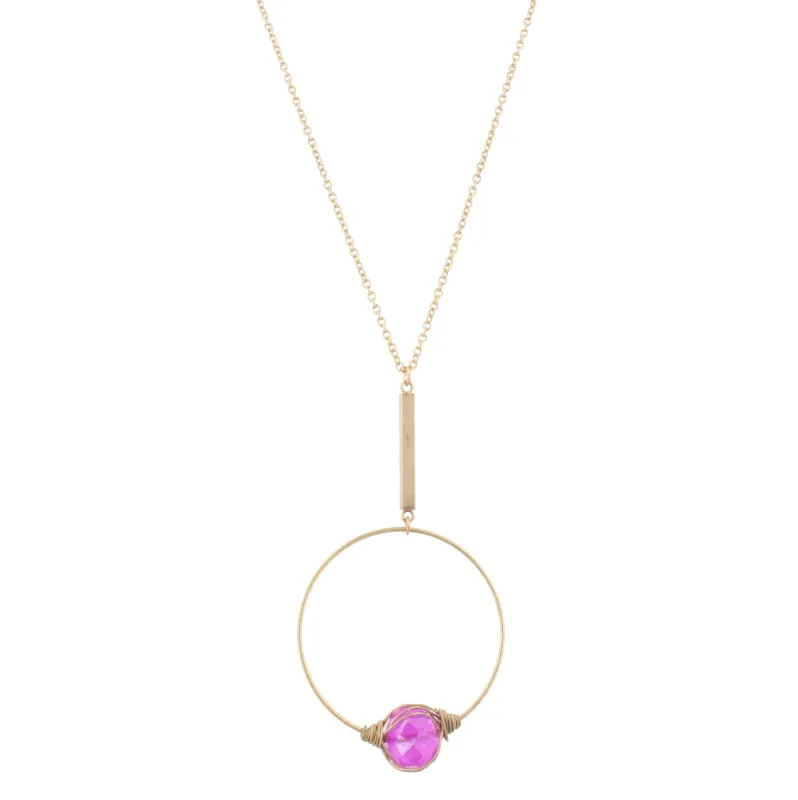 32" Gold Chain Necklace with Gold Wire Wrapped Single Pink Bead Circle, 3" ext. sold by Charming Charlie