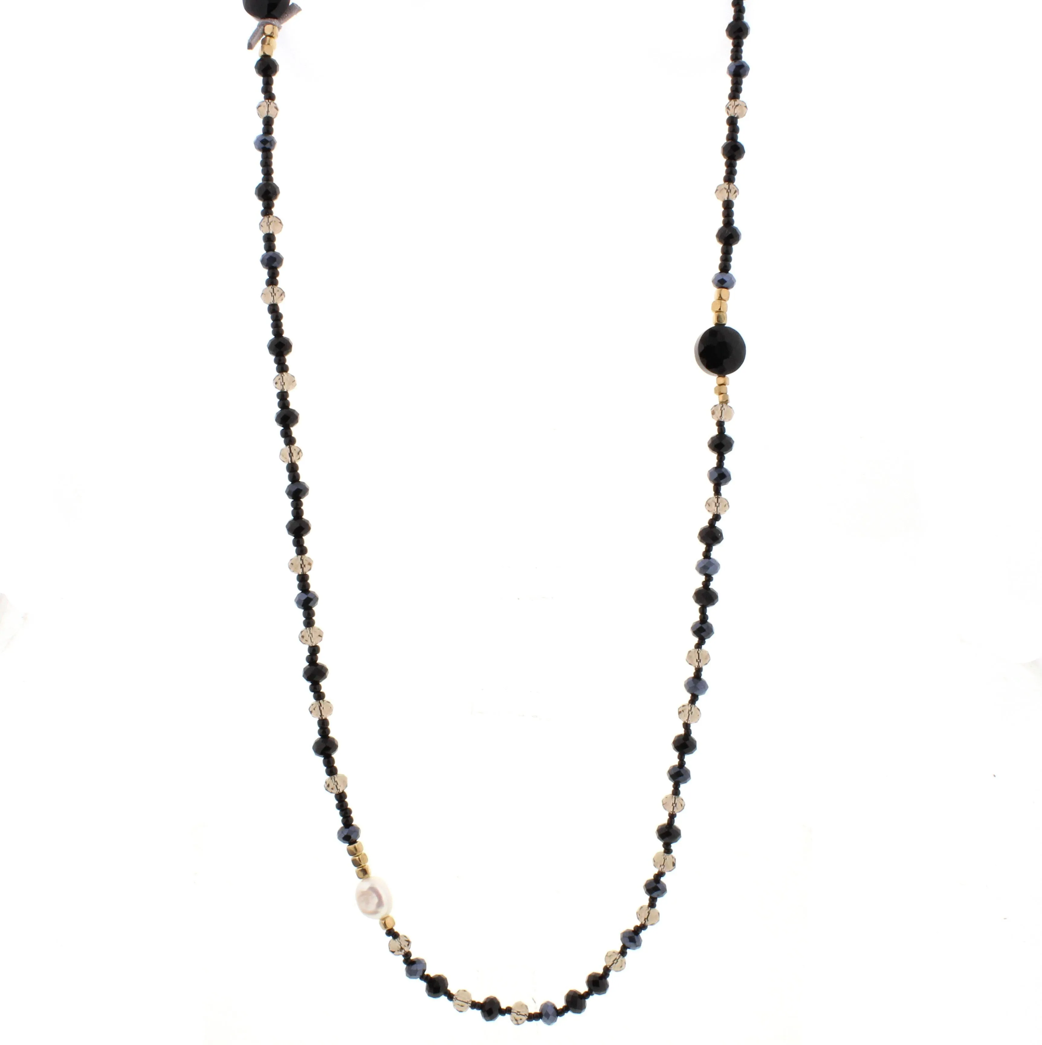 40" Jet, Black Diamond and Gold Mixed Beaded Necklace sold by Charming Charlie