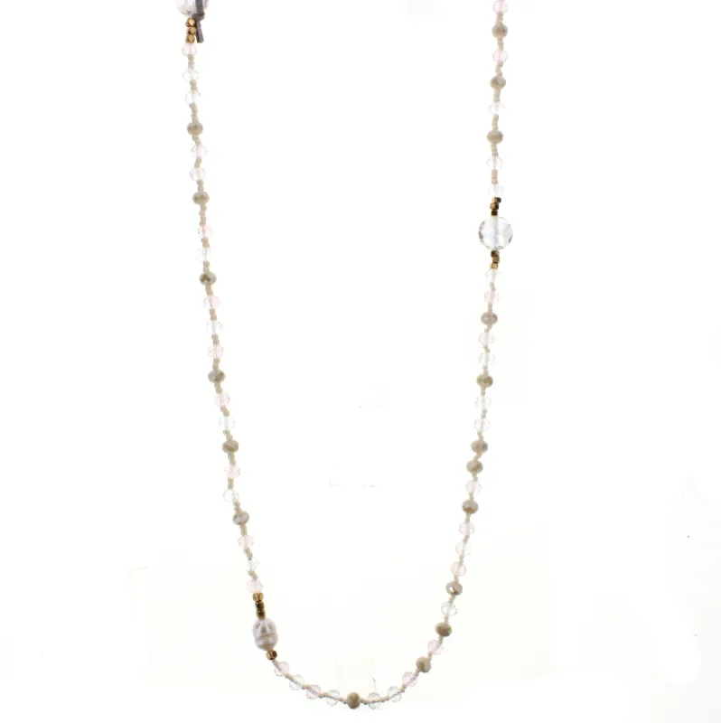 40" Clear, Off White and Pearl Mixed Beaded Necklace sold by Charming Charlie