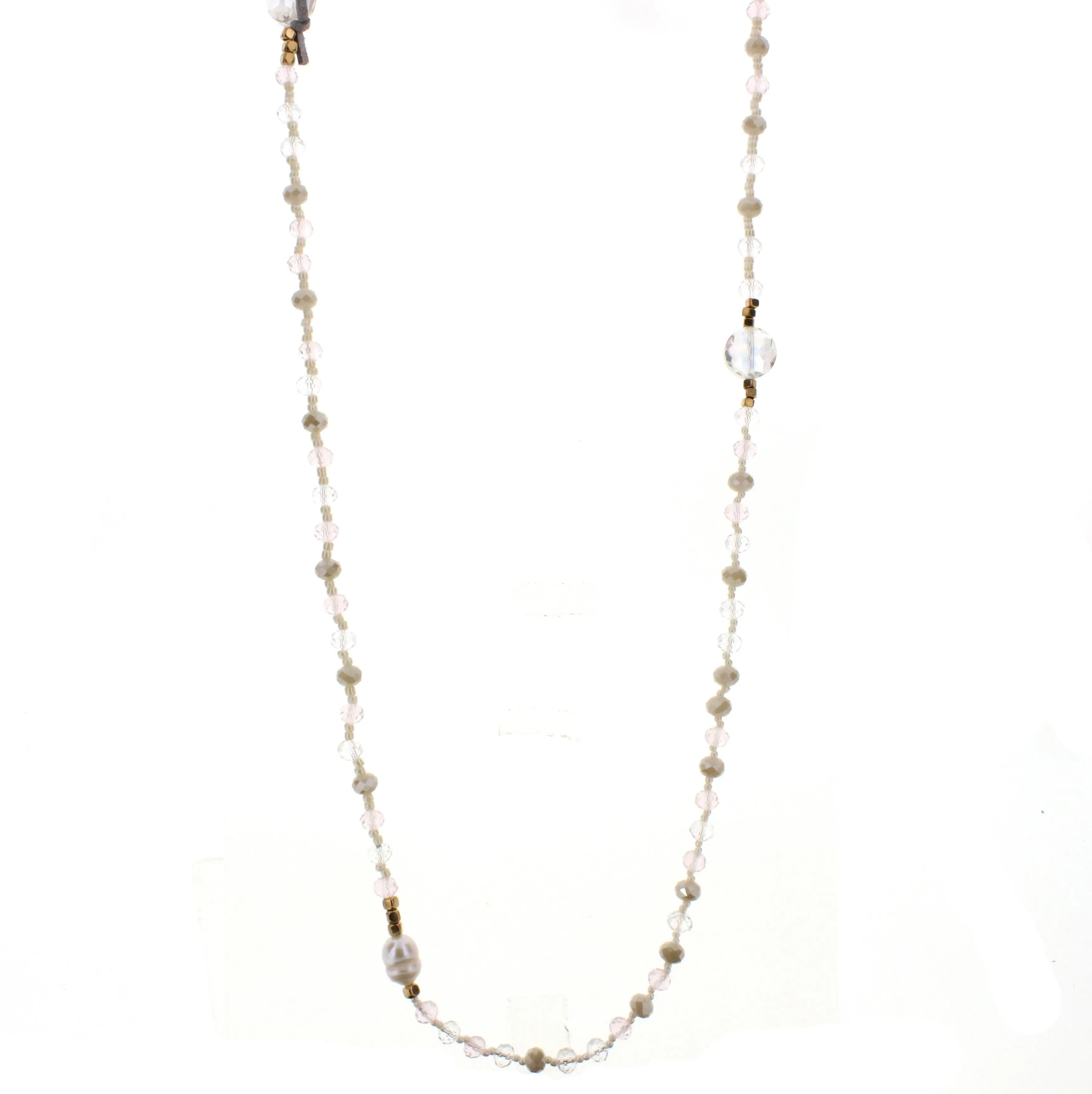 40" Clear, Off White and Pearl Mixed Beaded Necklace sold by Charming Charlie