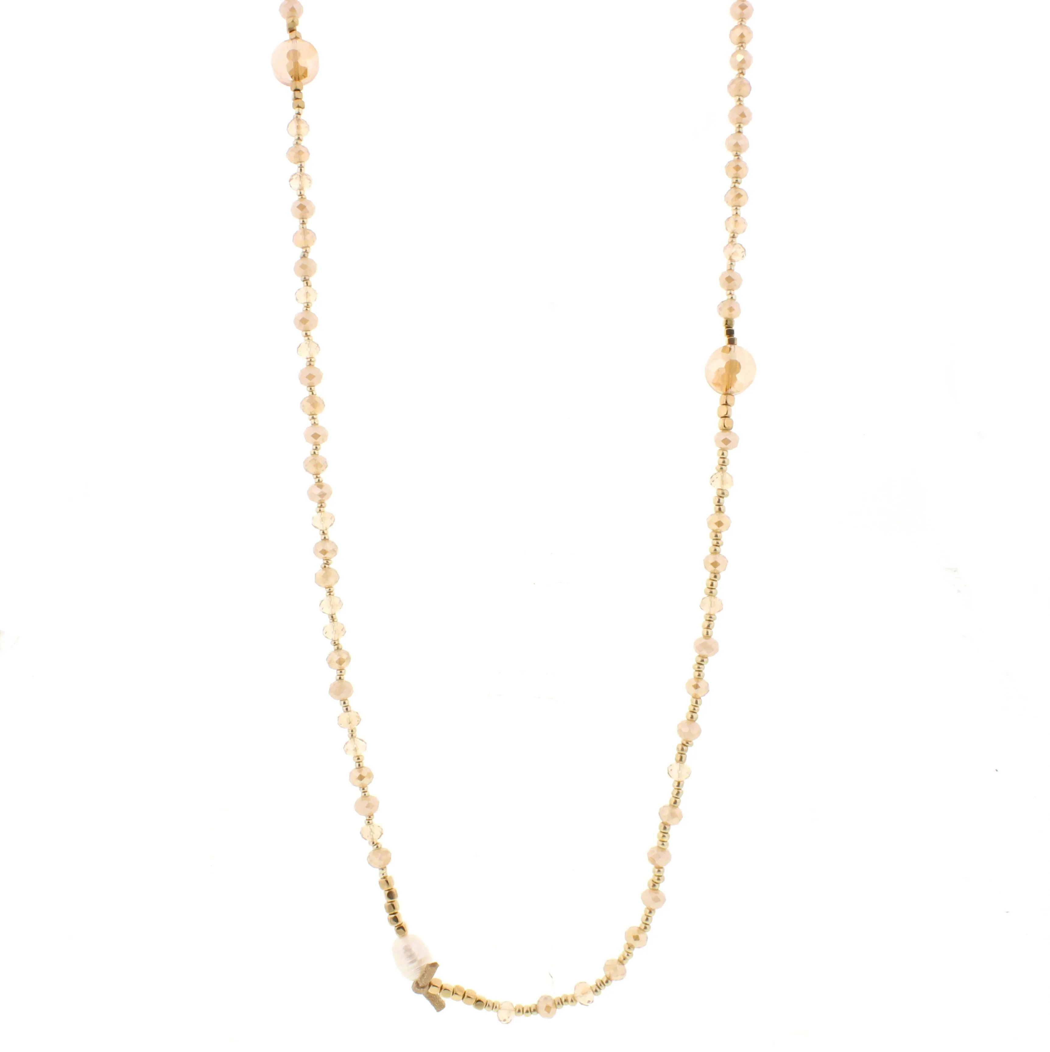 40" Champagne and Pearl Mixed Beaded Necklace sold by Charming Charlie