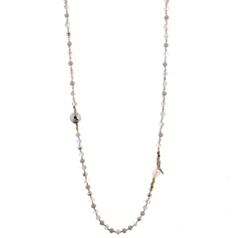 40" Grey, Black Diamond and Silver Mixed Beaded Necklace sold by Charming Charlie