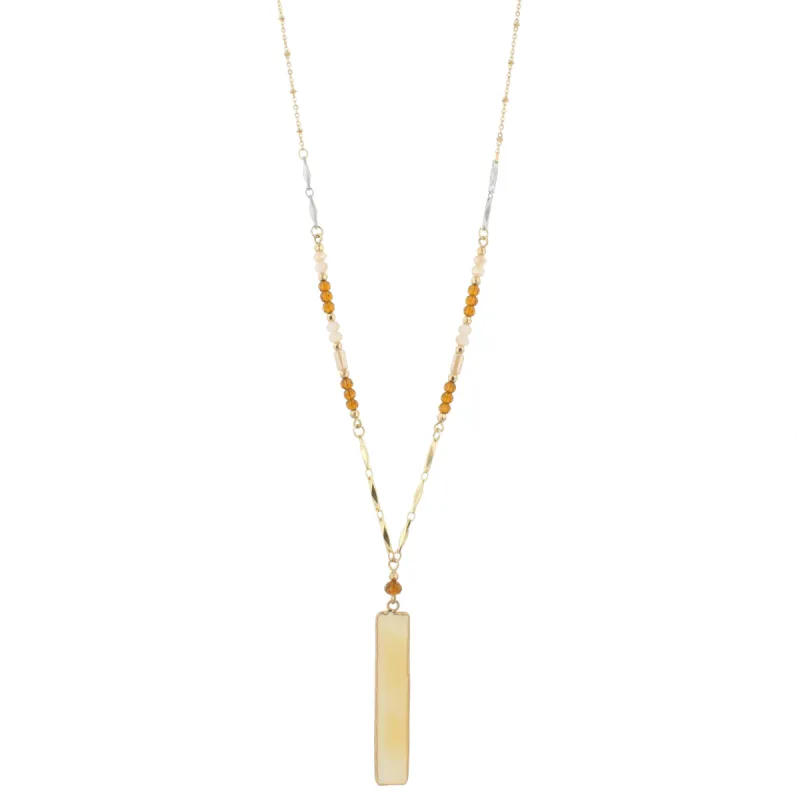 30" Gold Chain Necklace with Champagne & Topaz Beads with Natural Rectangle, 3" Ext. sold by Charming Charlie