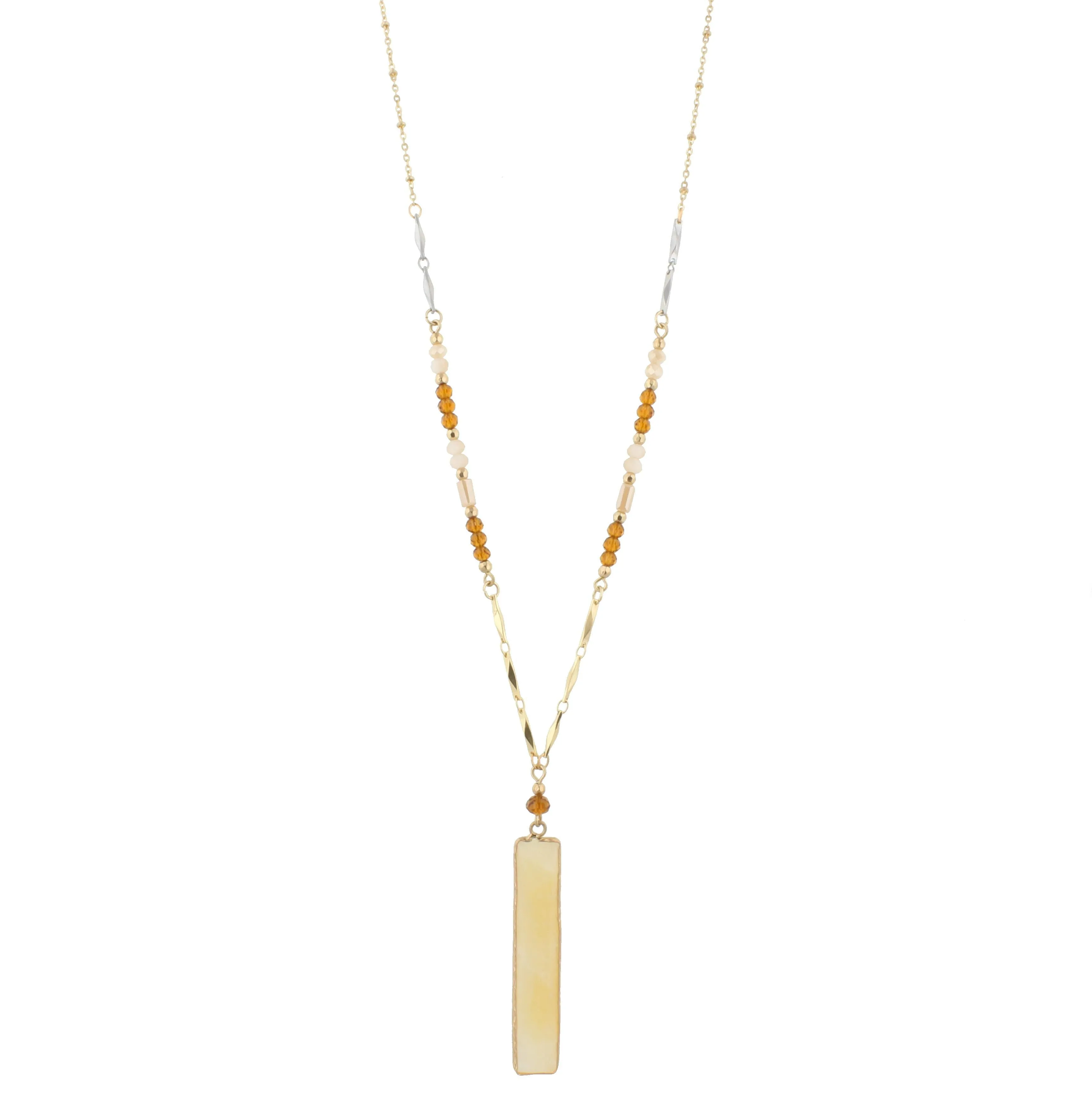 30" Gold Chain Necklace with Champagne & Topaz Beads with Natural Rectangle, 3" Ext. sold by Charming Charlie