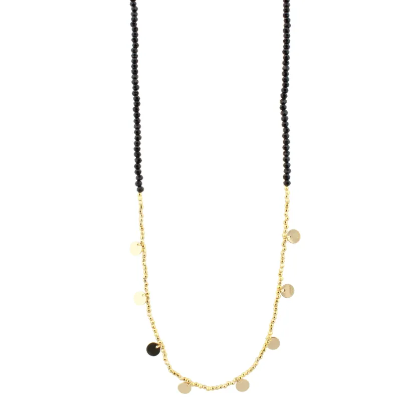 30" Jet Beaded Necklace with Gold Beads & Disks, 3" Ext. sold by Charming Charlie