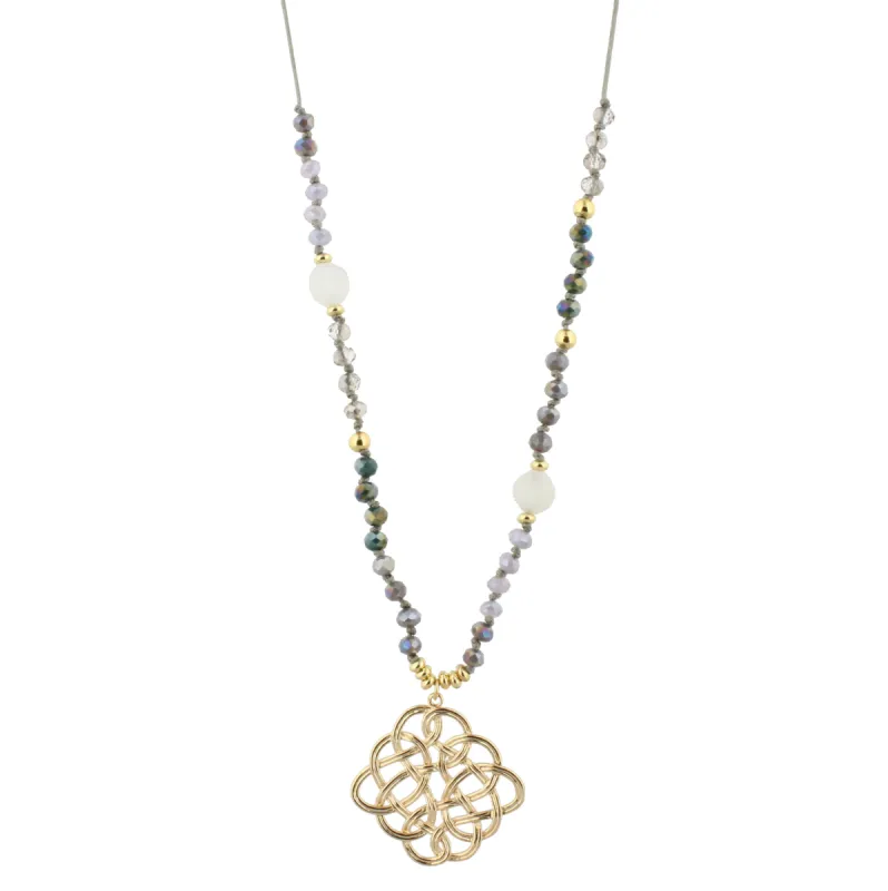 32" Adjustable Handknotted AB Purple and Teal Beaded Necklace with Medallion sold by Charming Charlie