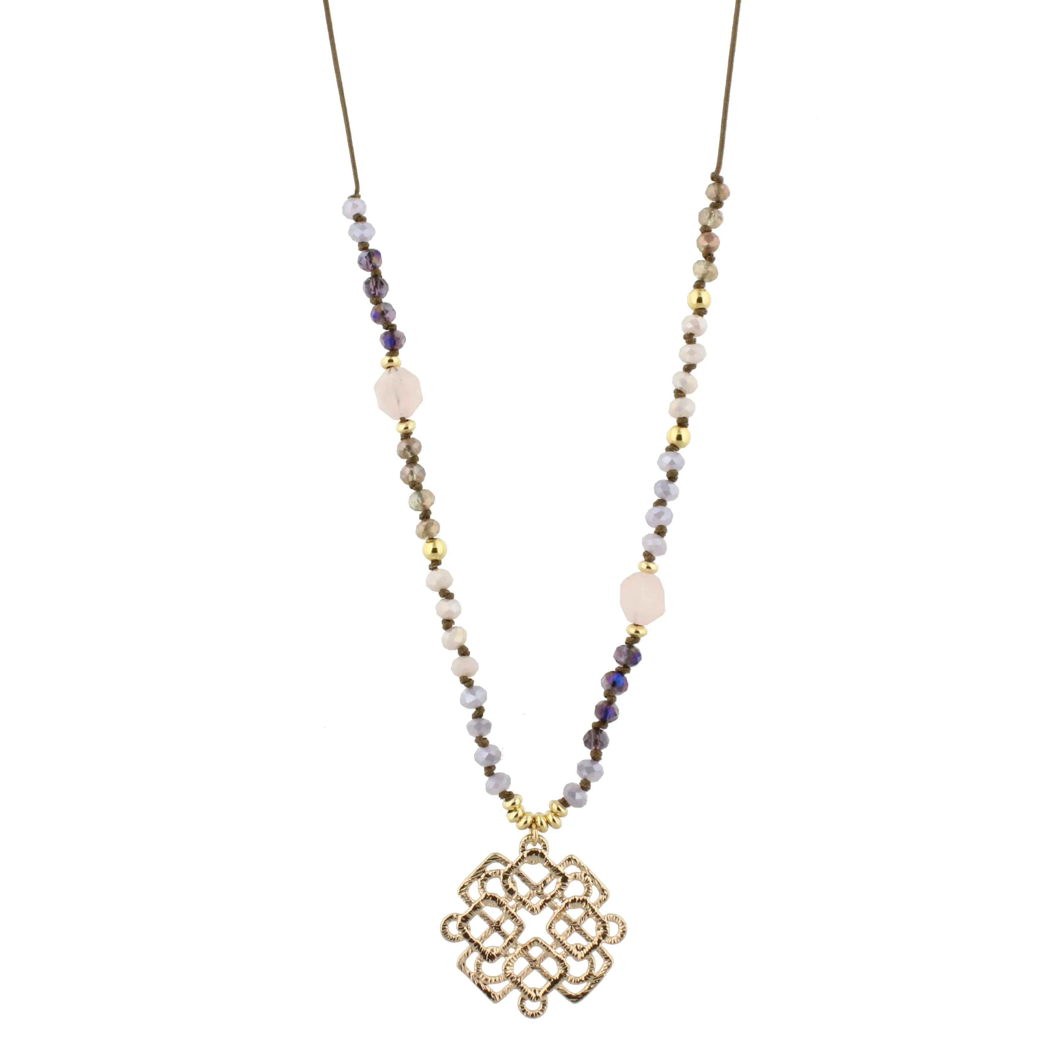 32" Adjustable Handknotted Purple shades Necklace with Moroccan Pendant sold by Charming Charlie