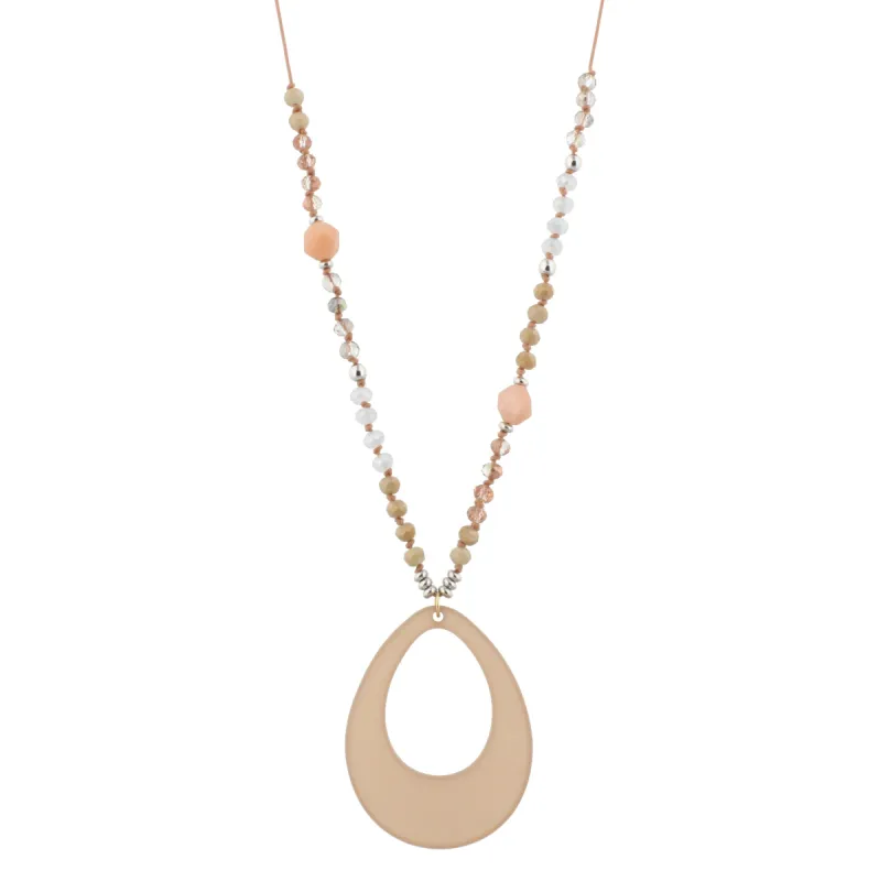 32" Adjustable Handknotted Peach, Grey, Black Diamond Beaded Necklacewith Peach Teardrop sold by Charming Charlie