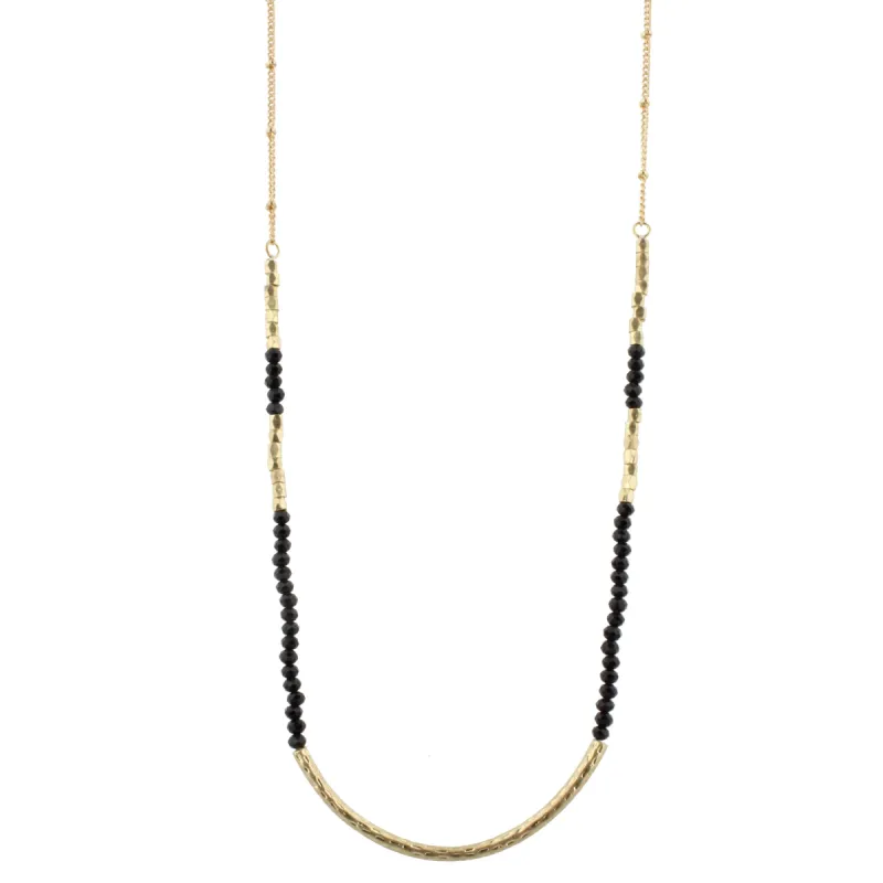 30" Jet Beaded Necklace with Gold Curved Bar, 3" Ext. sold by Charming Charlie