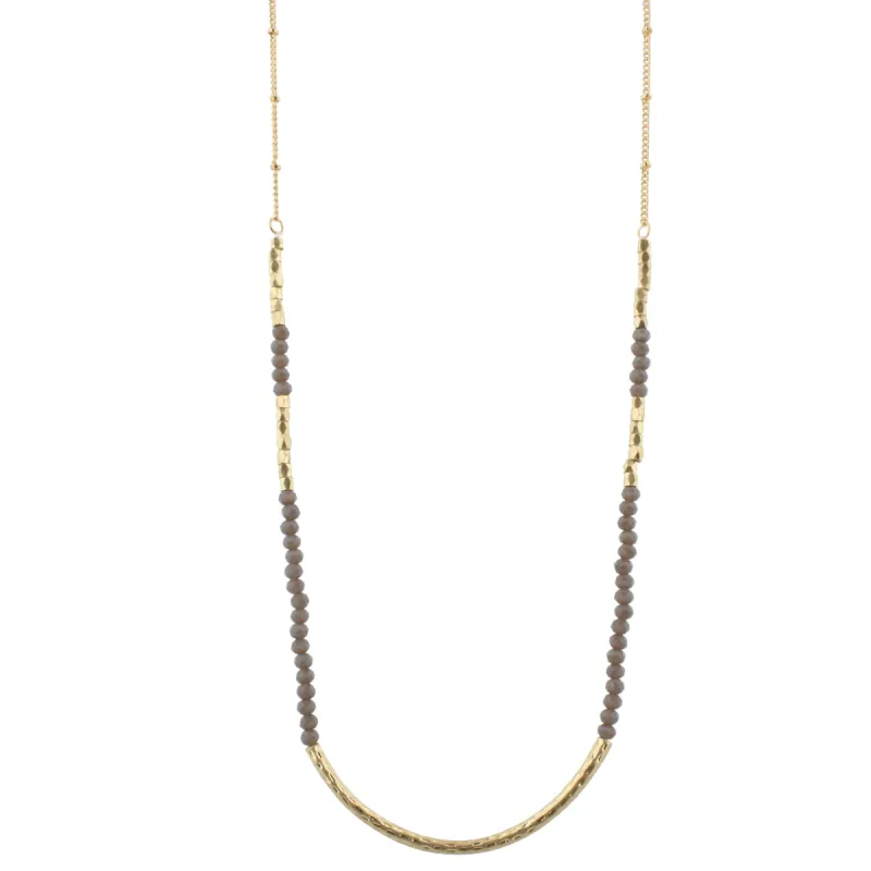 30" Opaque Grey Beaded Necklace with Gold Curved Bar, 3" Ext. sold by Charming Charlie