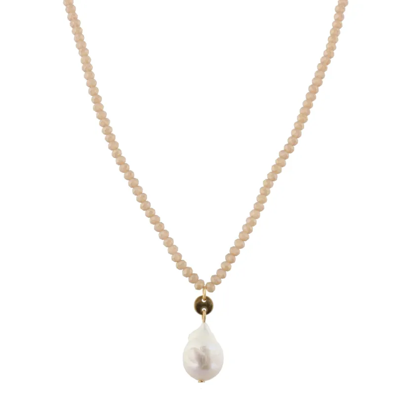 32" Matte Champagne Beaded Necklace with Baroque Pearl, 3" Ext. sold by Charming Charlie