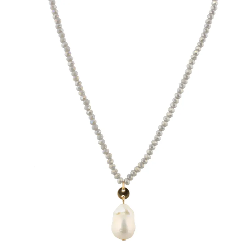 32" Grey Beaded Necklace with Baroque Pearl, 3" Ext. sold by Charming Charlie