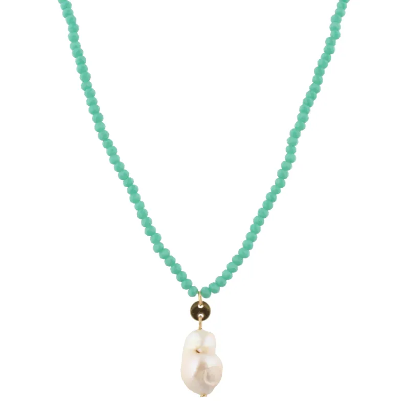 32" Mint Beaded Necklace with Baroque Pearl, 3" Ext. sold by Charming Charlie