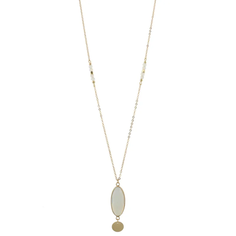 32" Faceted Moonstone Stone Necklace with Gold Disk Dangle, 3" Ext. sold by Charming Charlie