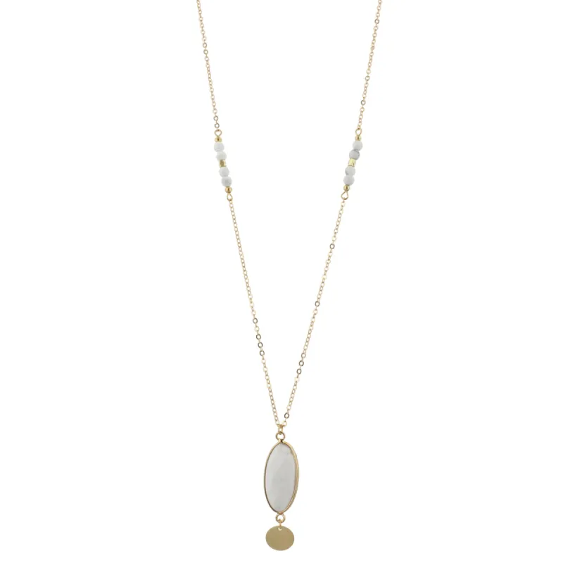 32" Faceted Howlite Stone Necklace with Gold Disk Dangle, 3" Ext. sold by Charming Charlie