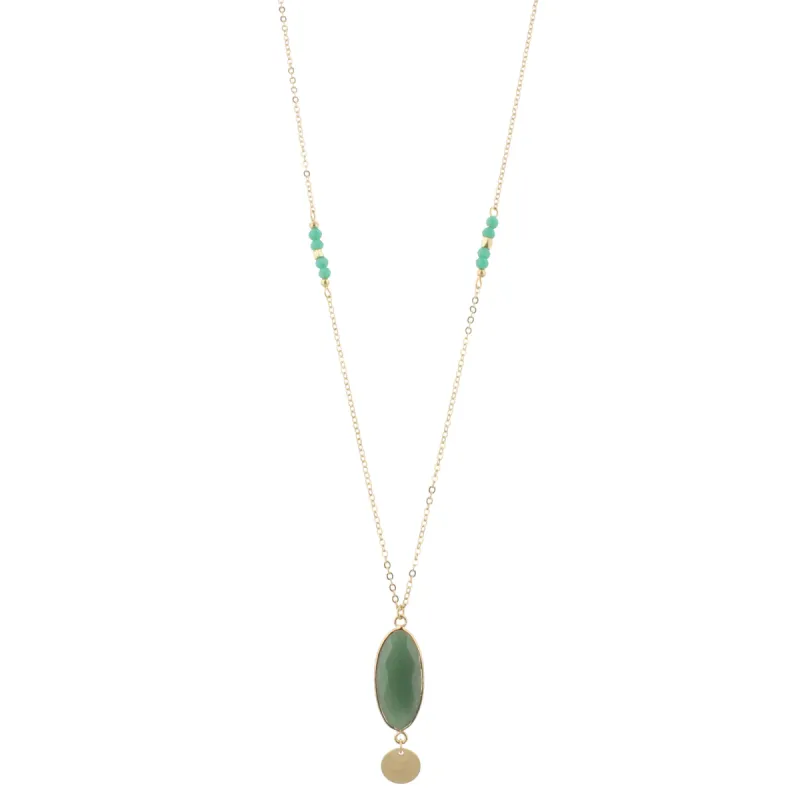 32" Faceted Sage Stone Necklace with Gold Disk Dangle, 3" Ext. sold by Charming Charlie