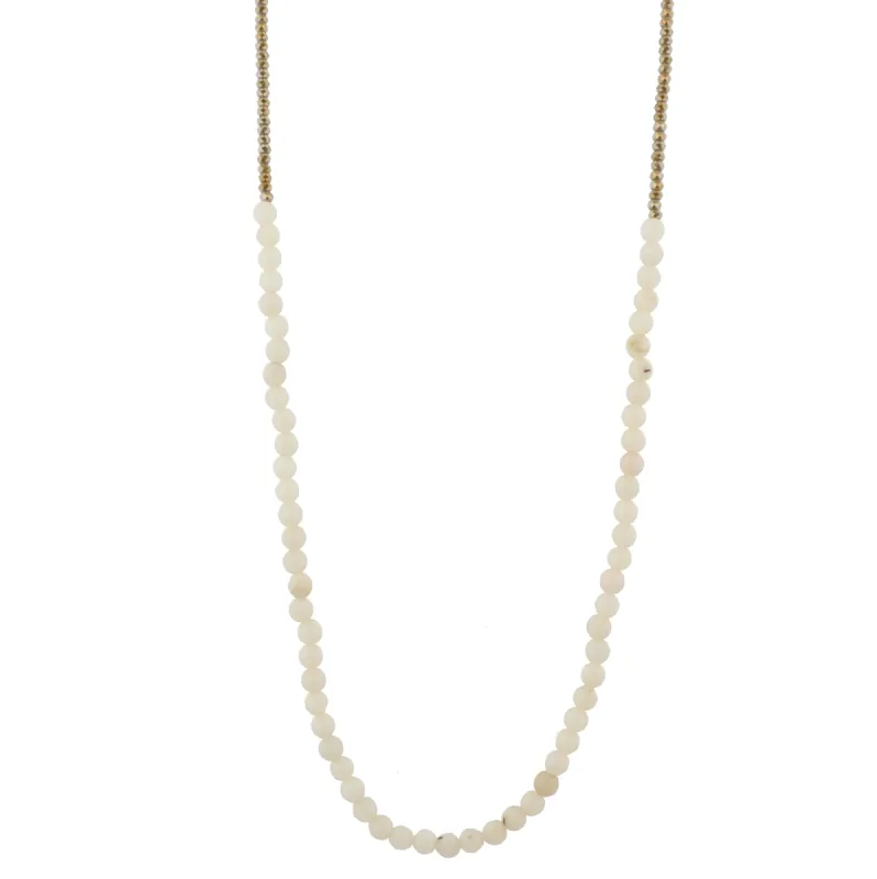 32" Off White Jade Stone Beaded Necklace with Greige Beads, 3" Ext. sold by Charming Charlie